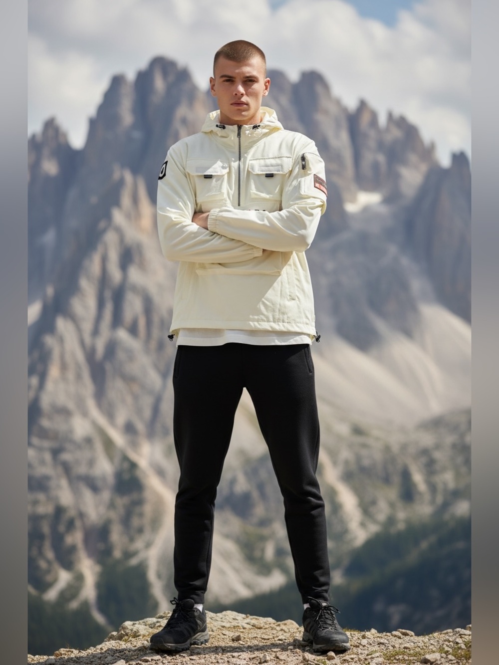 Life code progressive Men's Ivory Hooded windbreak Jacket